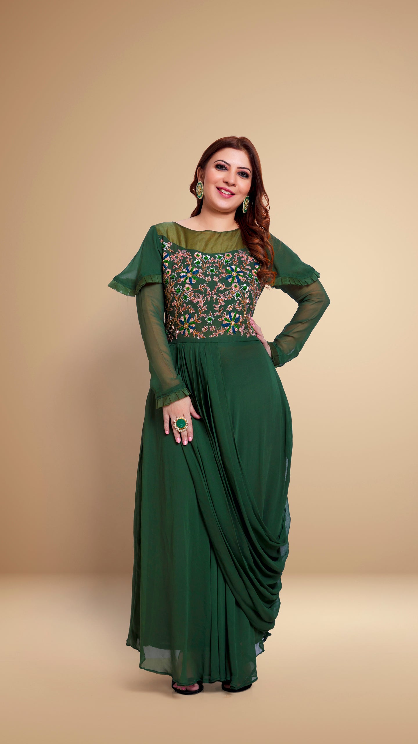 Dark Green Long Designer Dress