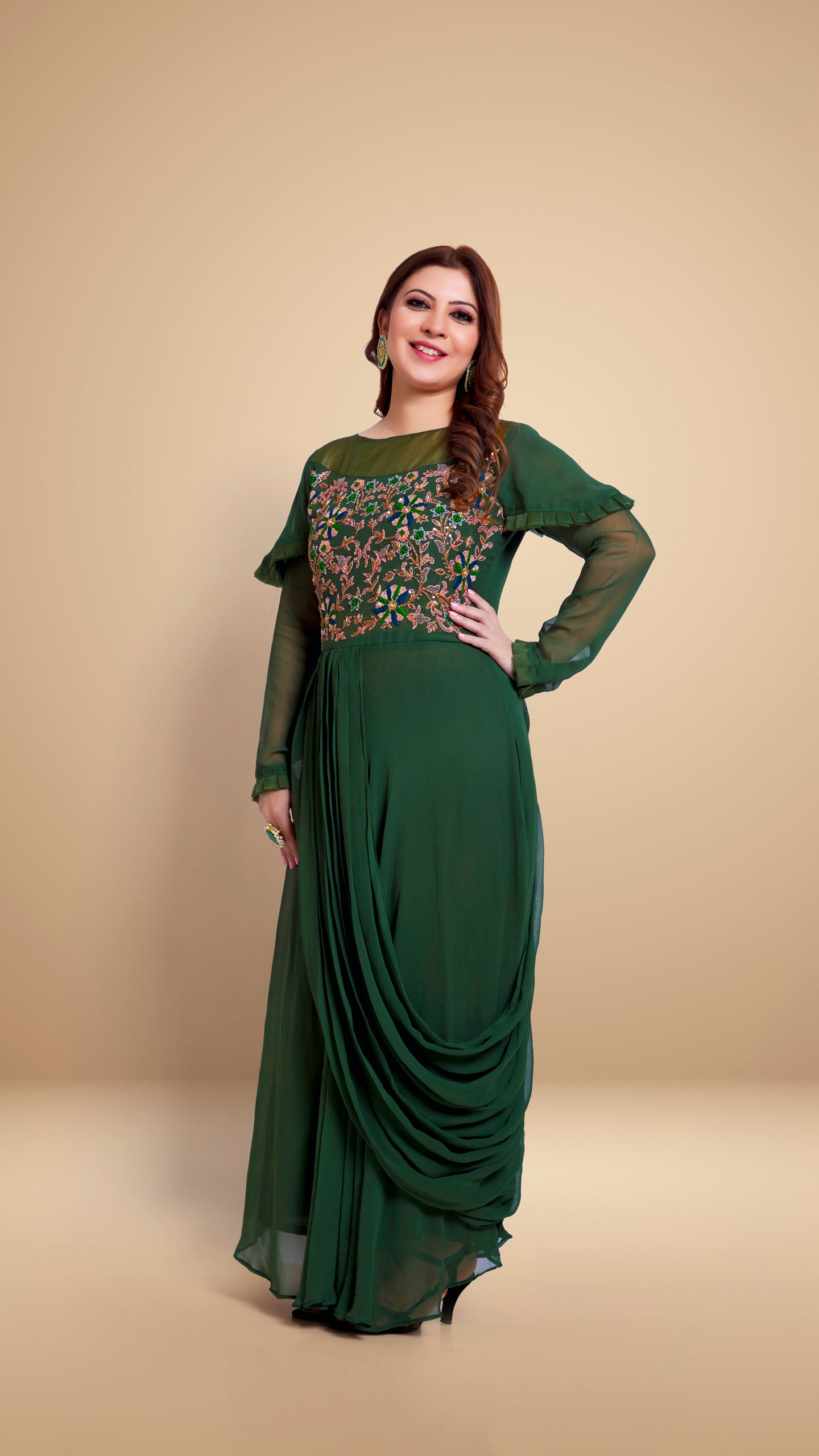 Dark Green Long Designer Dress