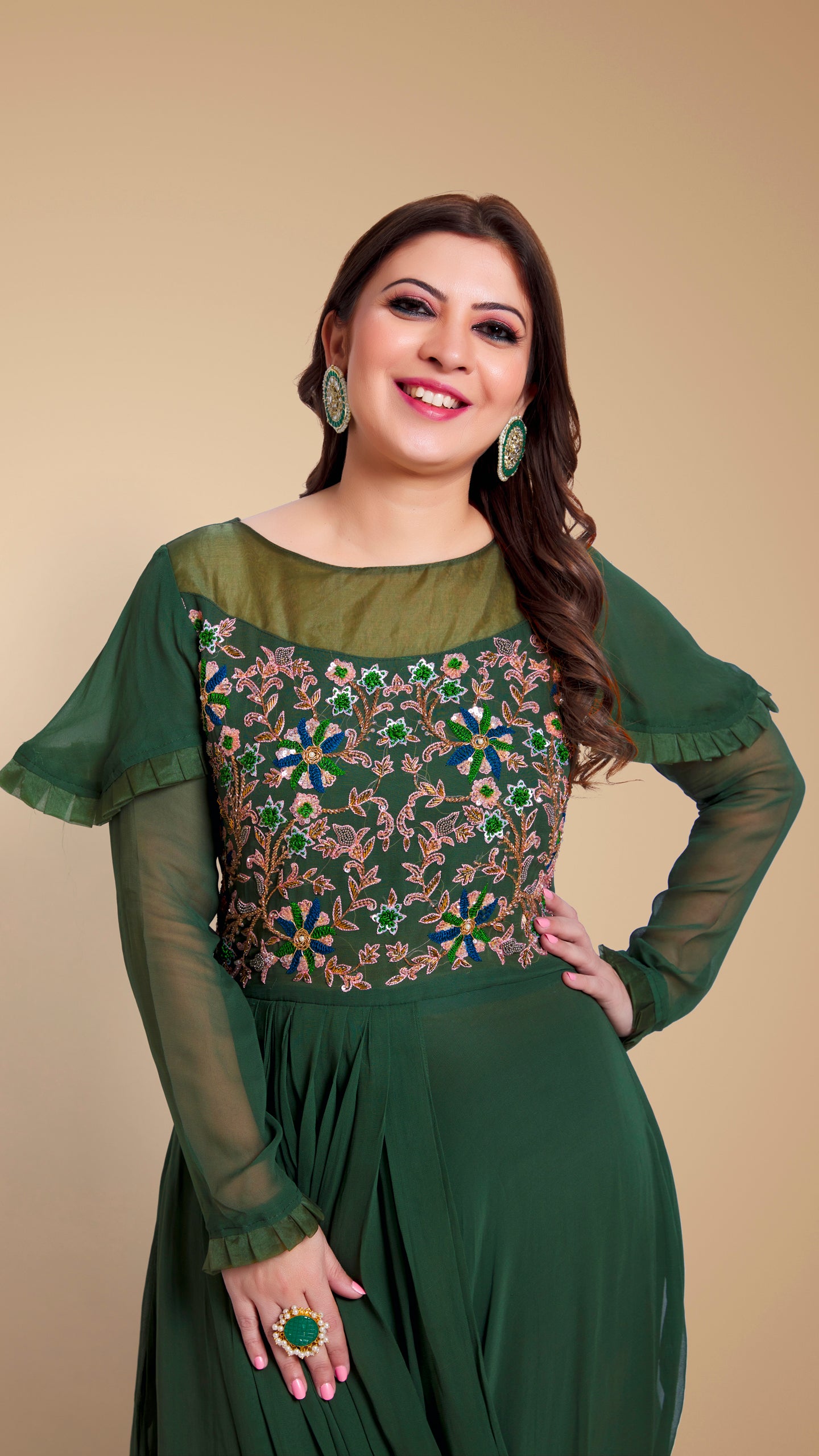 Dark Green Long Designer Dress