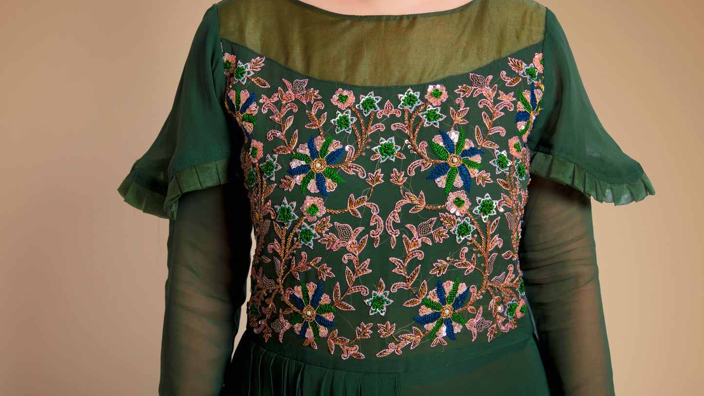 Dark Green Long Designer Dress